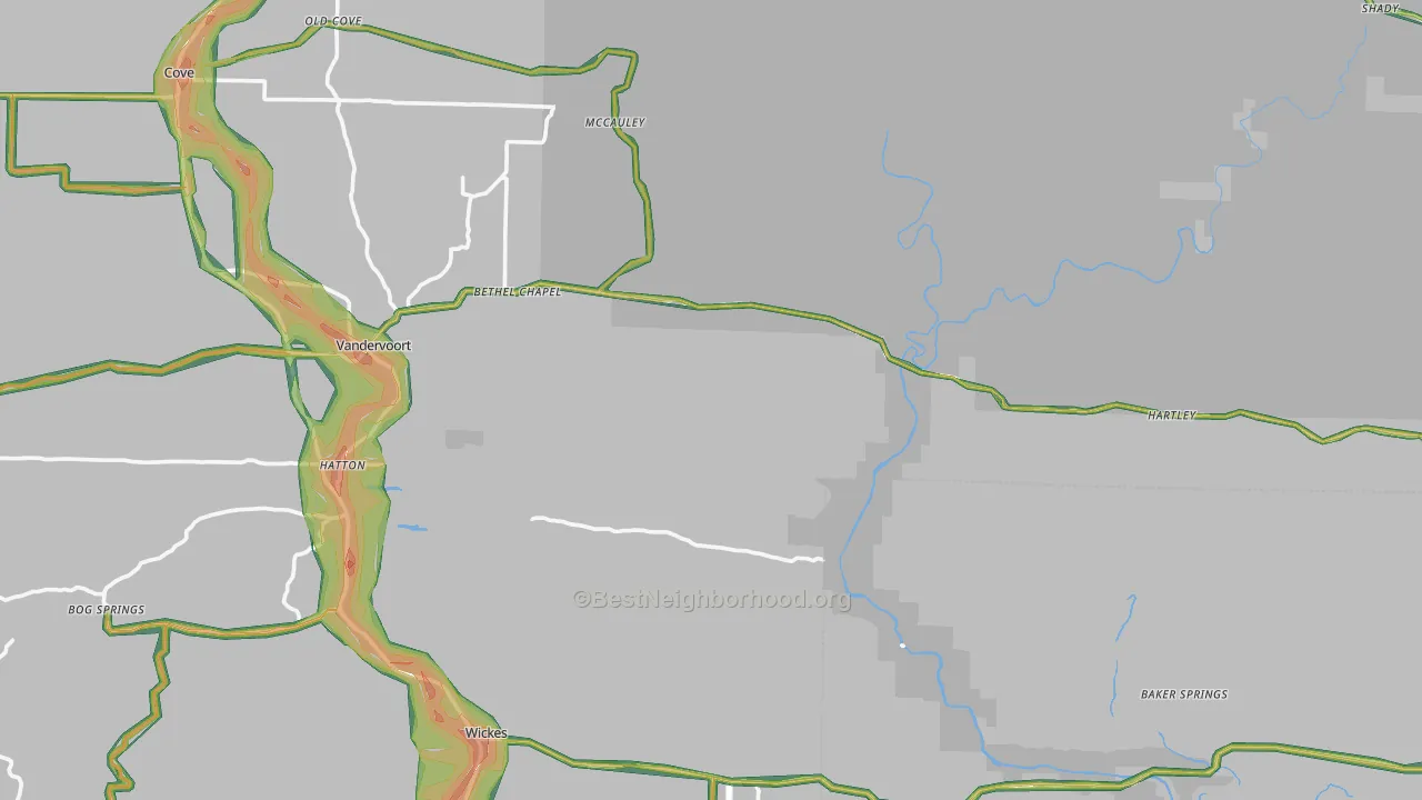Grannis, AR Map of Noise Levels in Grannis