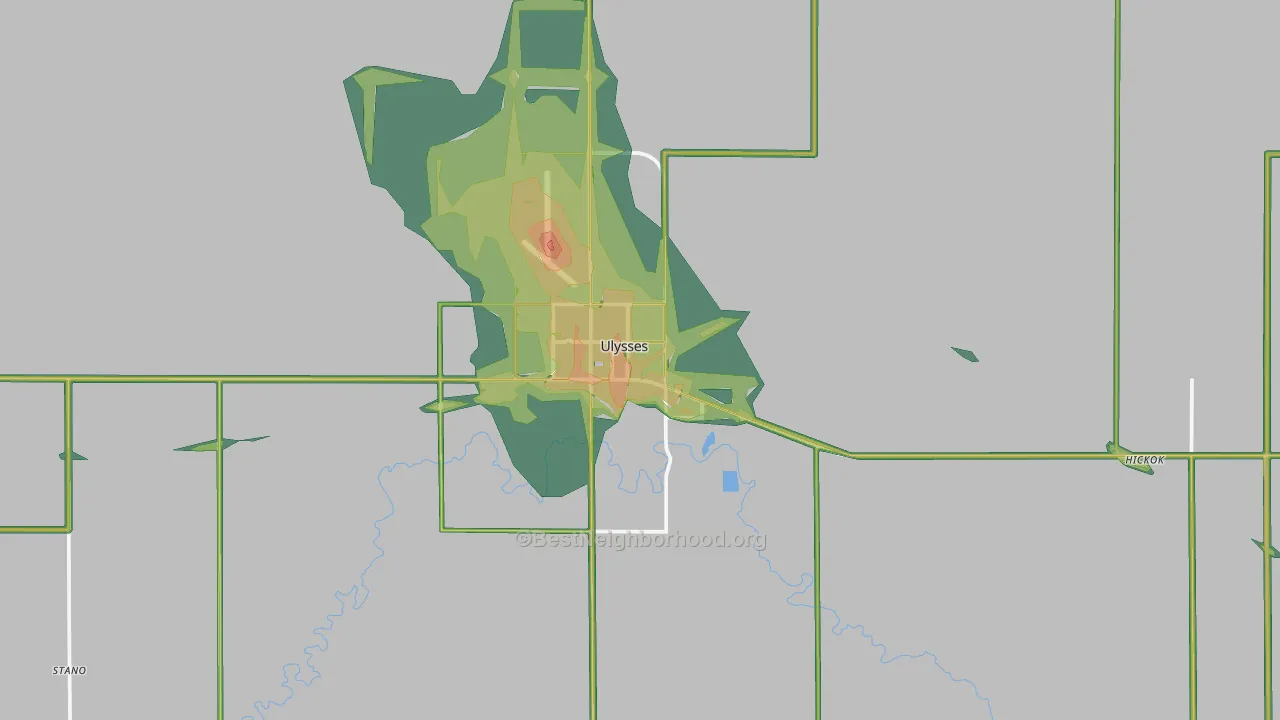 Grant County, KS Map of Noise Levels in Grant County