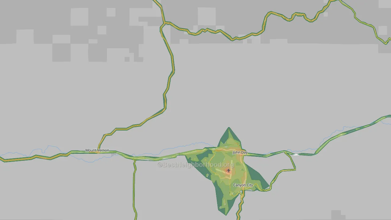 Grant County, OR Map of Noise Levels in Grant County