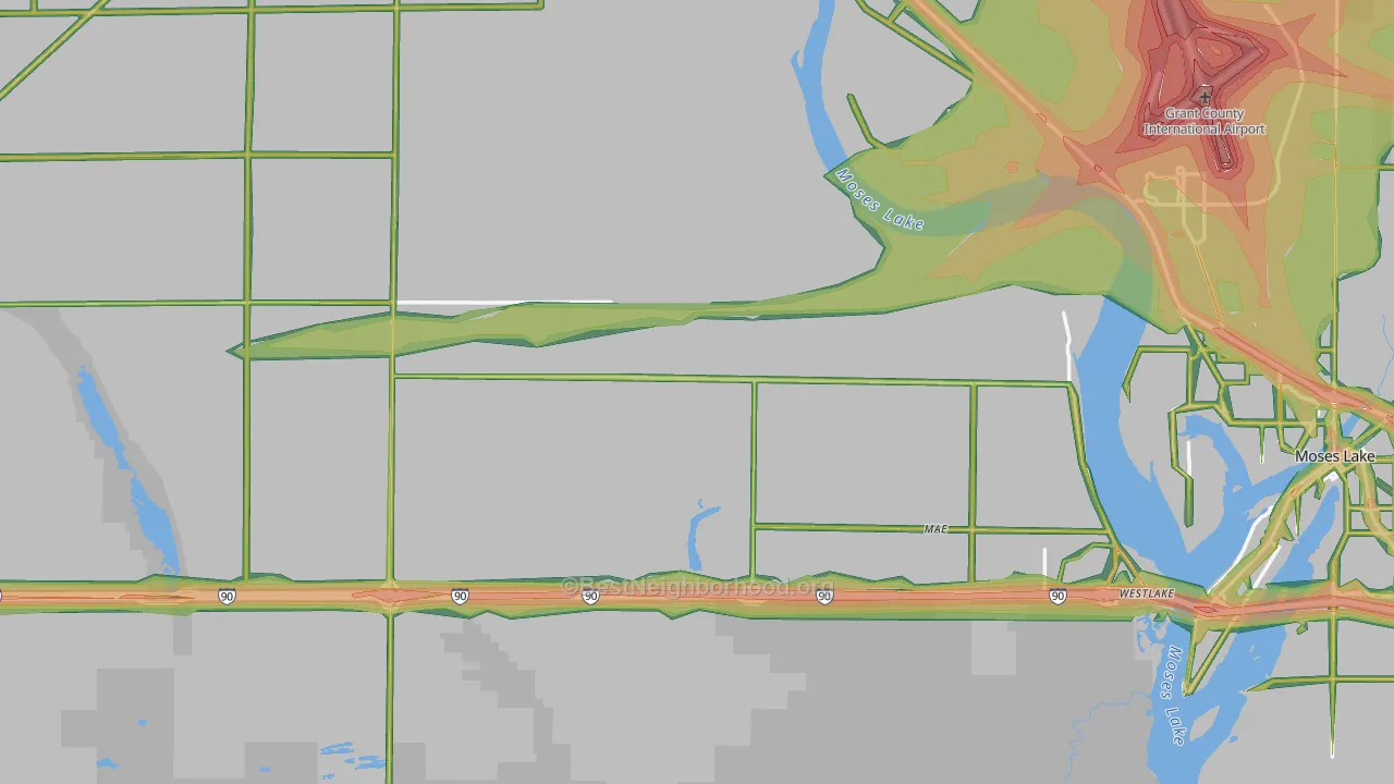 Grant County, WA Map of Noise Levels in Grant County