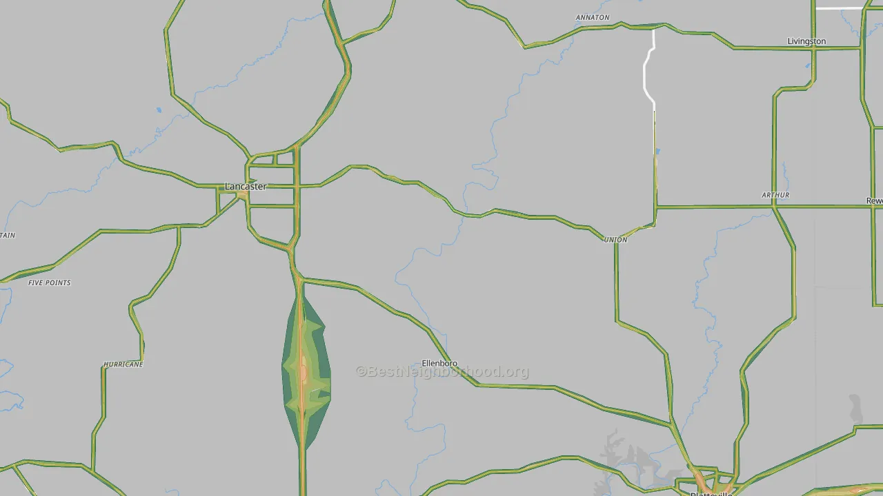 Grant County, WI Map of Noise Levels in Grant County