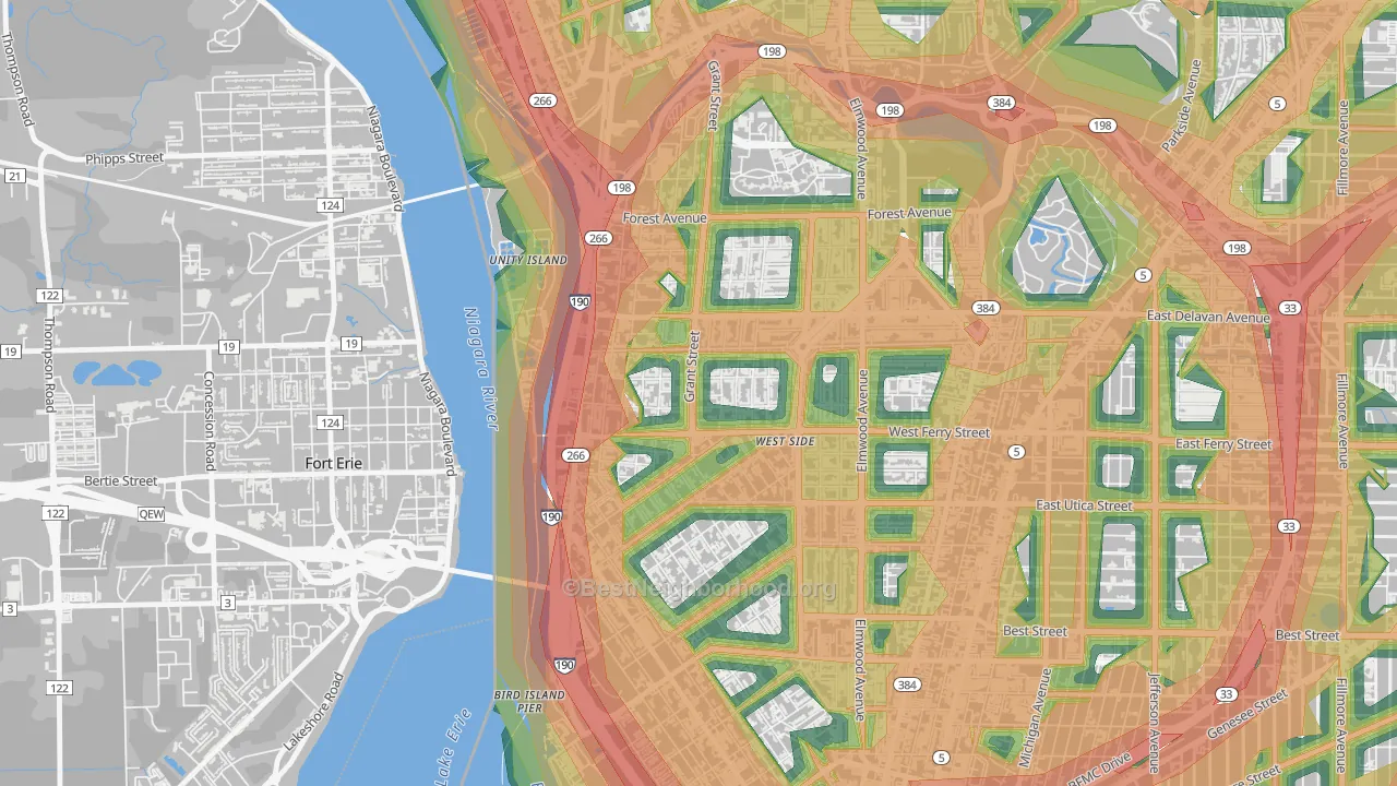 Grant Ferry, Buffalo, NY Map of Noise Levels in Grant Ferry