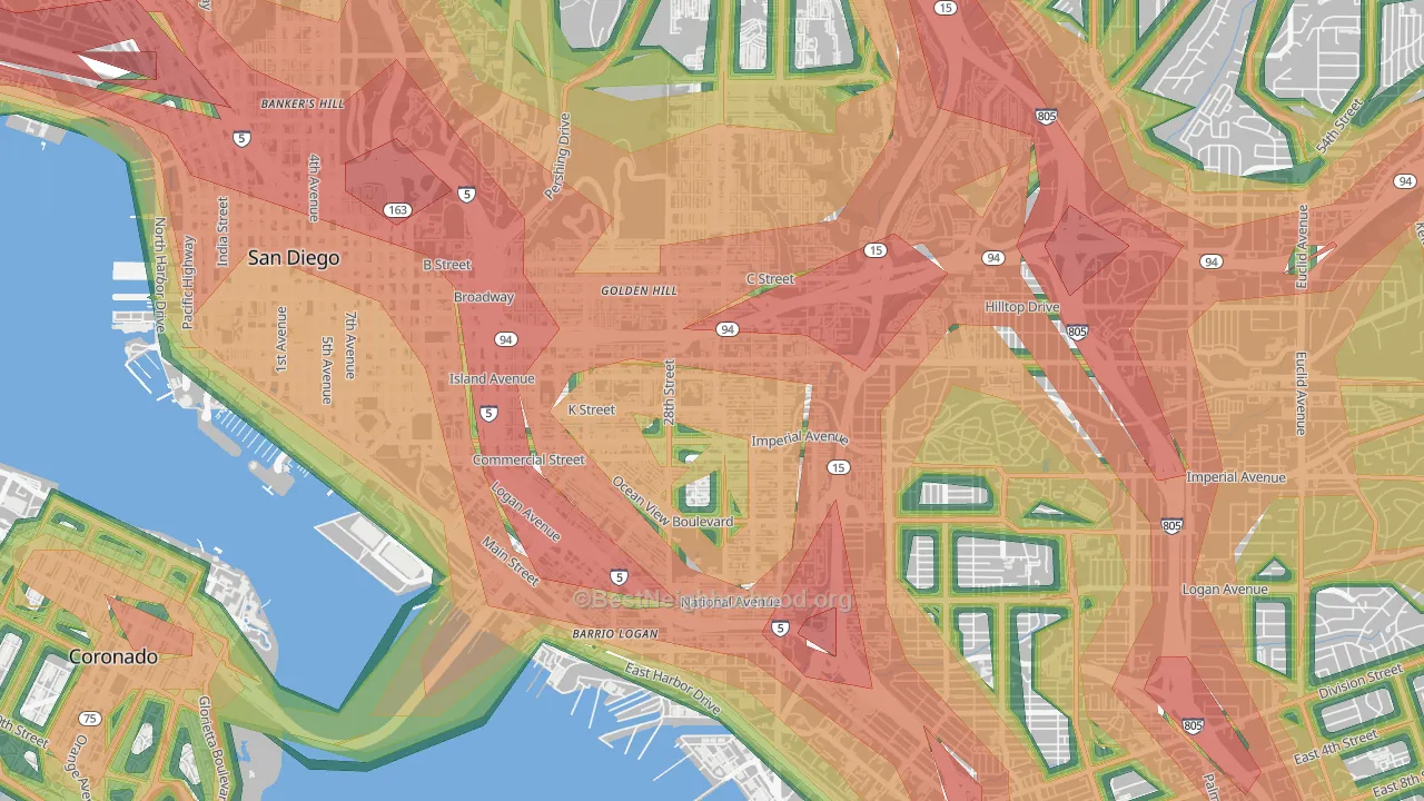 Grant Hill, San Diego, CA Map of Noise Levels in Grant Hill