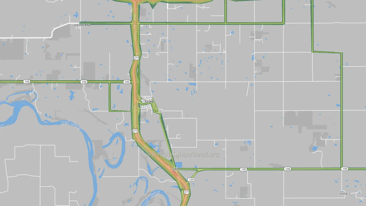 Grant, OK Map of Noise Levels in Grant