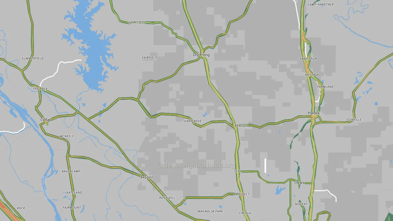 Grant Parish, LA Map of Noise Levels in Grant Parish