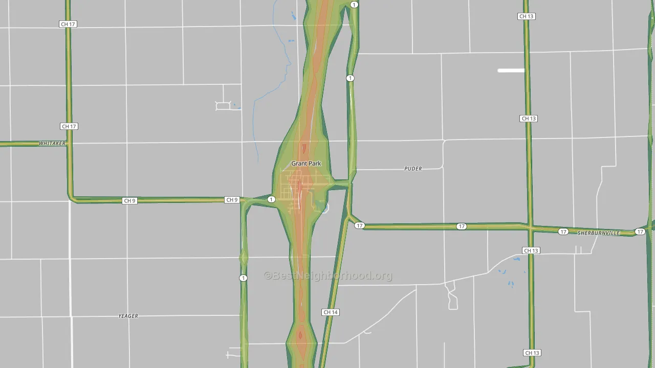 Grant Park, IL Map of Noise Levels in Grant Park