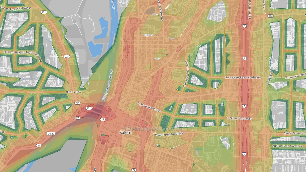 Grant, Salem, OR Map of Noise Levels in Grant