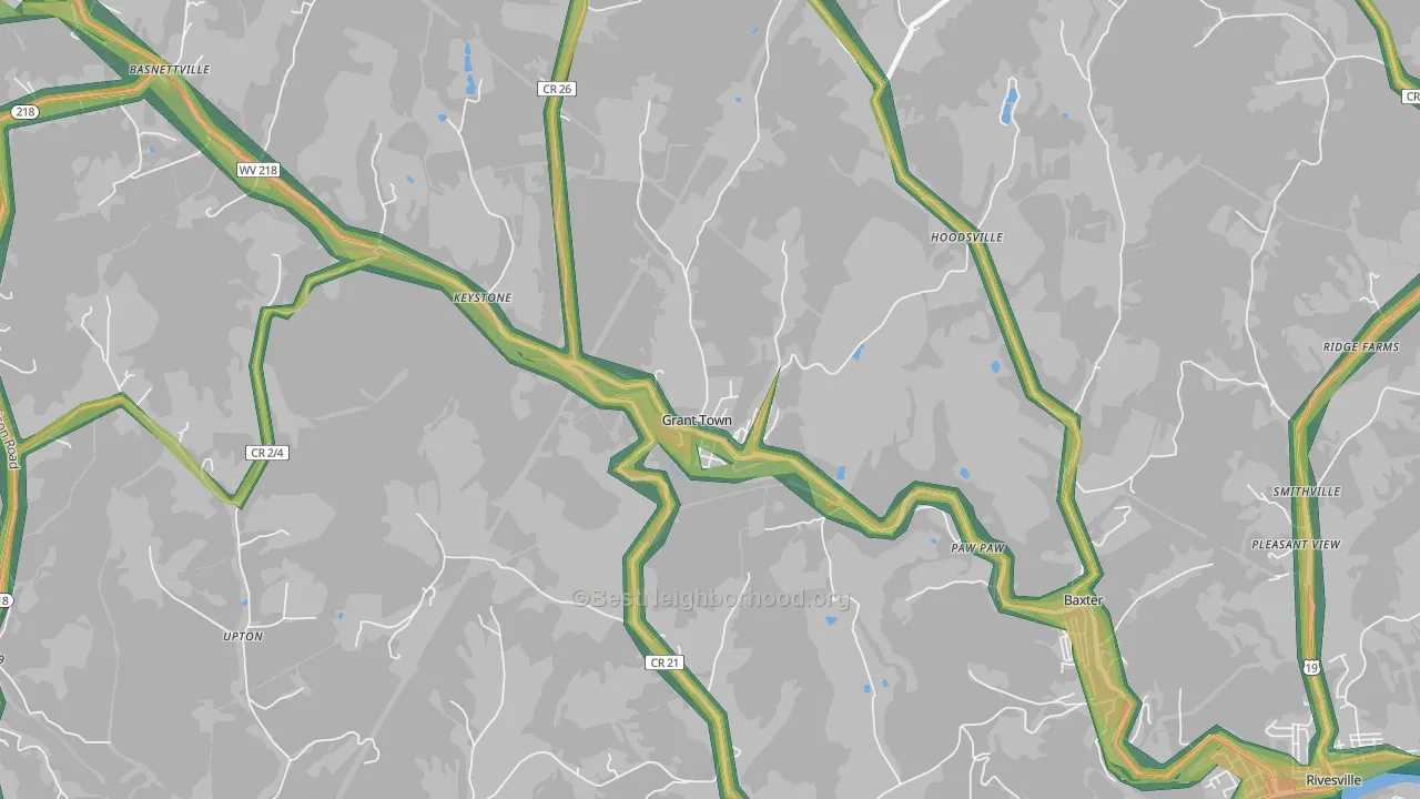 Grant Town, WV Map of Noise Levels in Grant Town