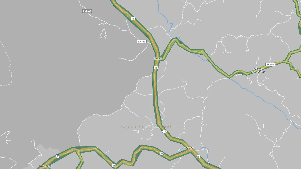 Grant, VA Map of Noise Levels in Grant