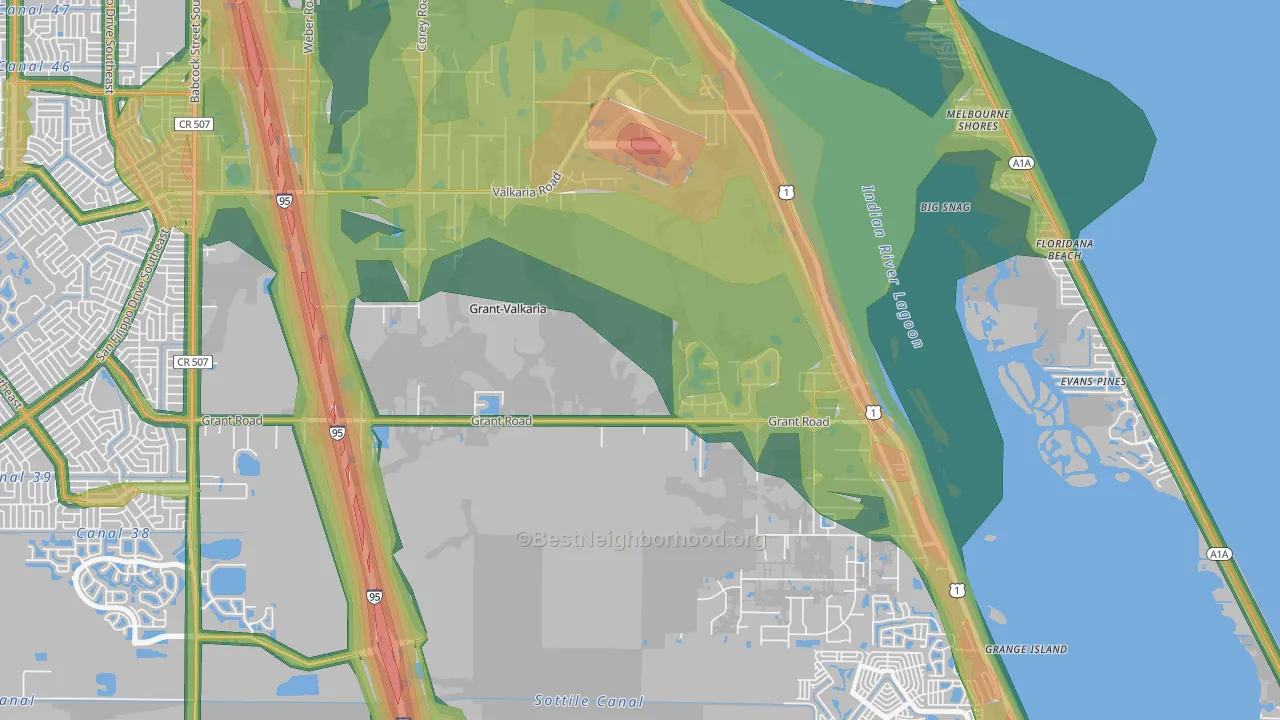 Grant-Valkaria, FL Map of Noise Levels in Grant-Valkaria