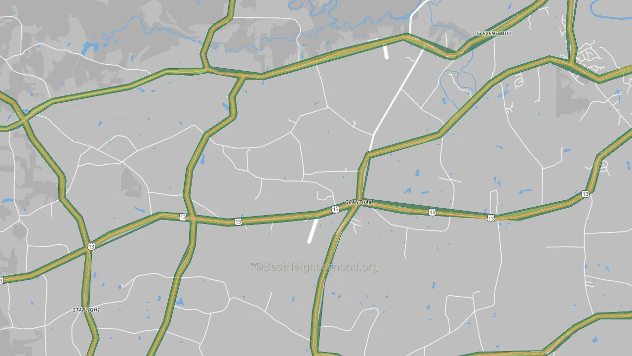 Grantham, NC Map of Noise Levels in Grantham