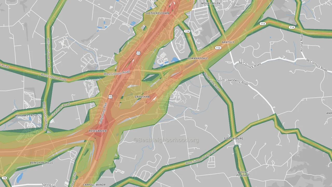 Grantham, PA Map of Noise Levels in Grantham