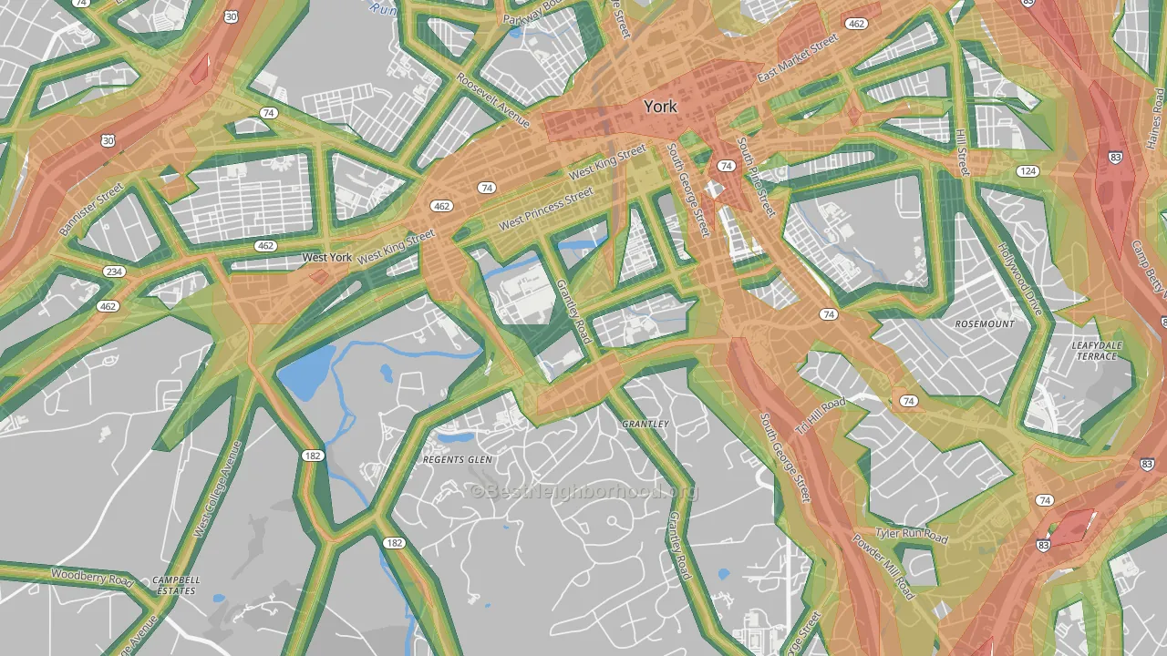 Grantley, York, PA Map of Noise Levels in Grantley