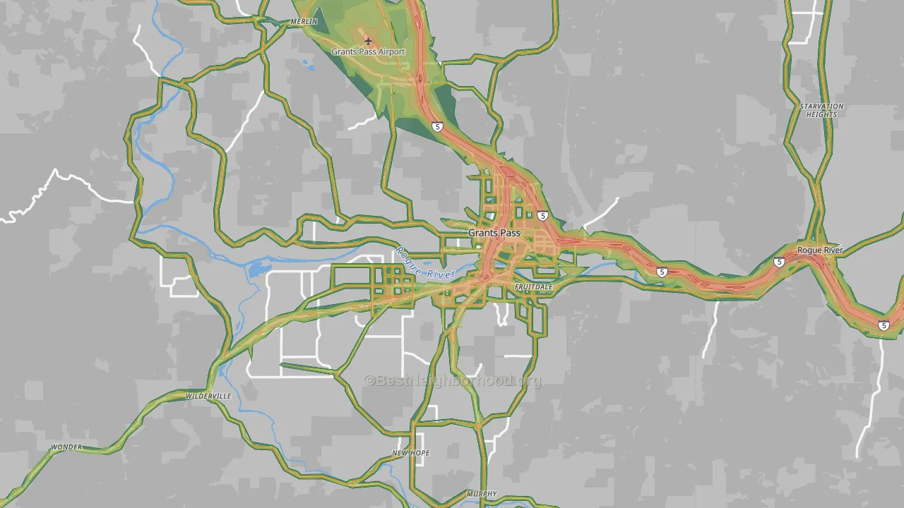 Grants Pass, OR Map of Noise Levels in Grants Pass