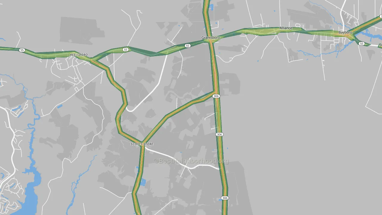 Grantsboro, NC Map of Noise Levels in Grantsboro