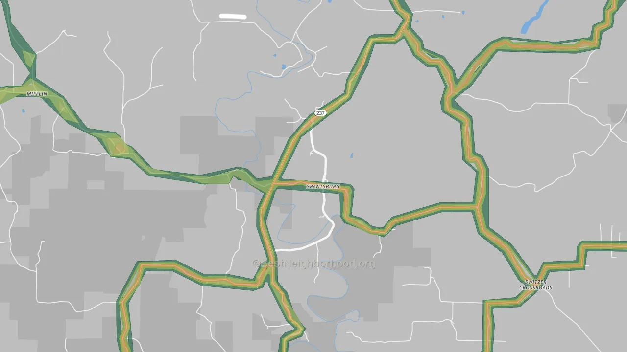 Grantsburg, IN Map of Noise Levels in Grantsburg