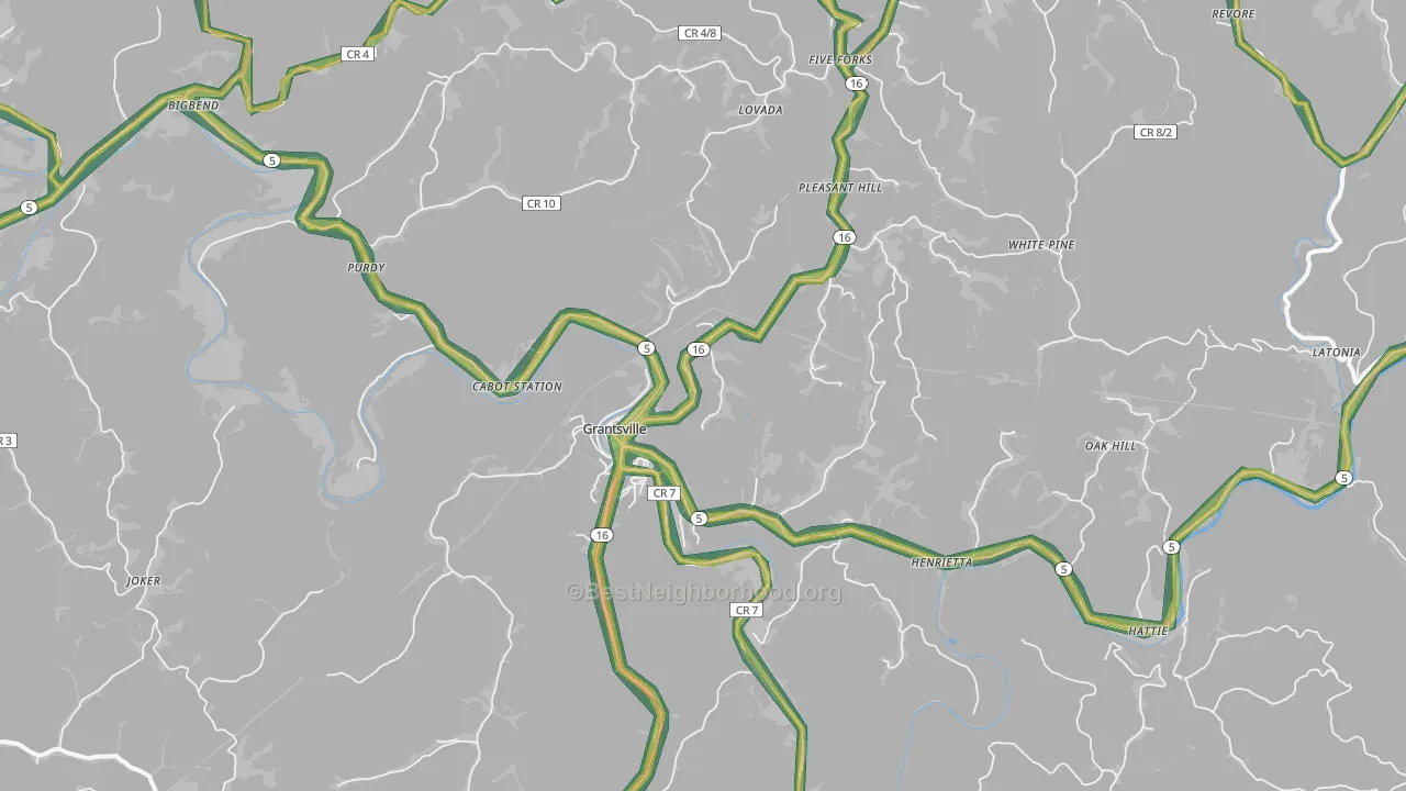 Grantsville, WV Map of Noise Levels in Grantsville