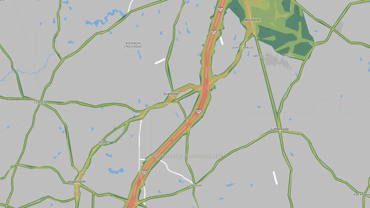 Grantville, GA Map of Noise Levels in Grantville