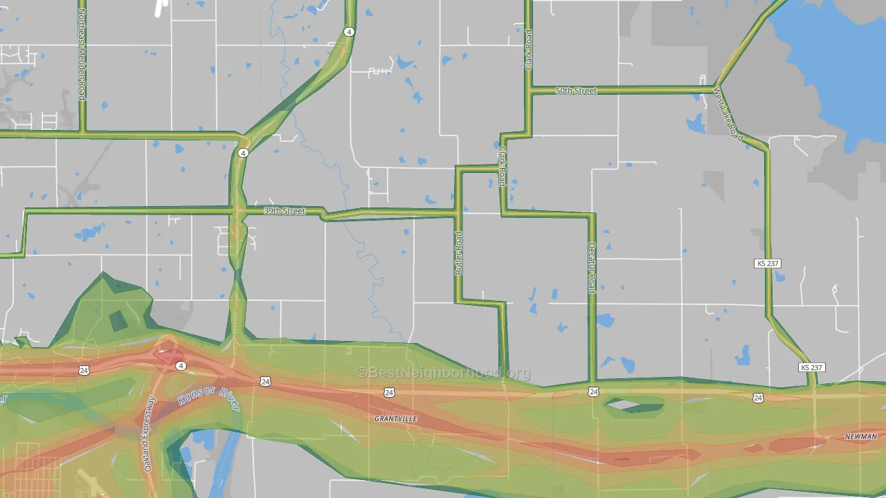 Grantville, KS Map of Noise Levels in Grantville