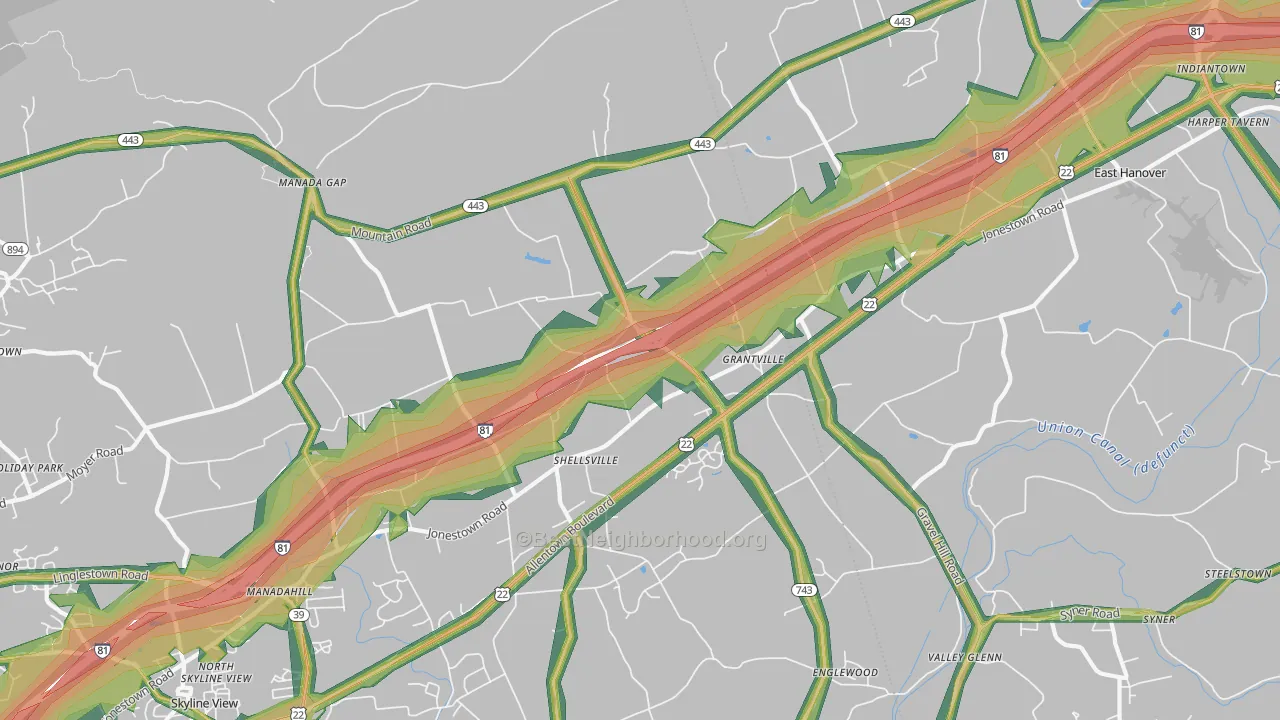 Grantville, PA Map of Noise Levels in Grantville