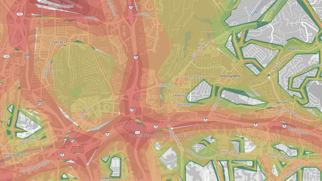 Grantville, San Diego, CA Map of Noise Levels in Grantville