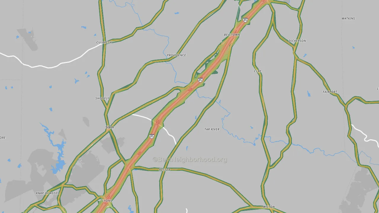 Granville County, NC Map of Noise Levels in Granville County
