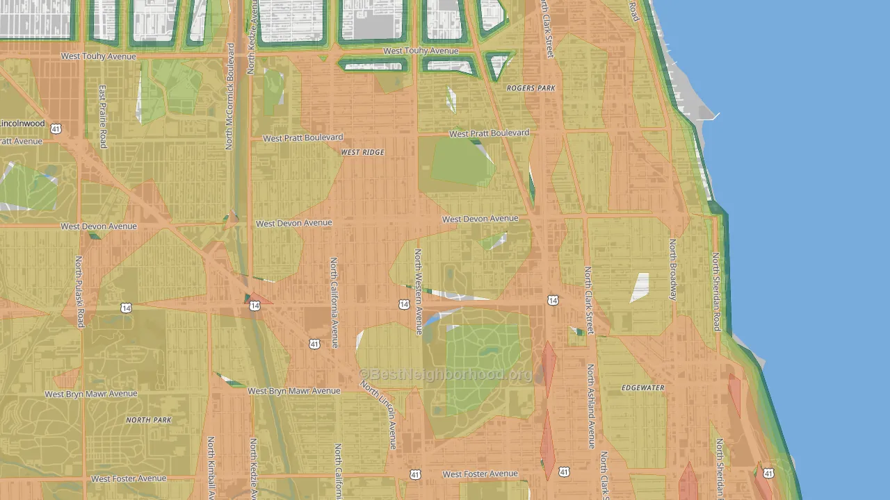 Granville Gardens, Chicago, IL Map of Noise Levels in Granville Gardens