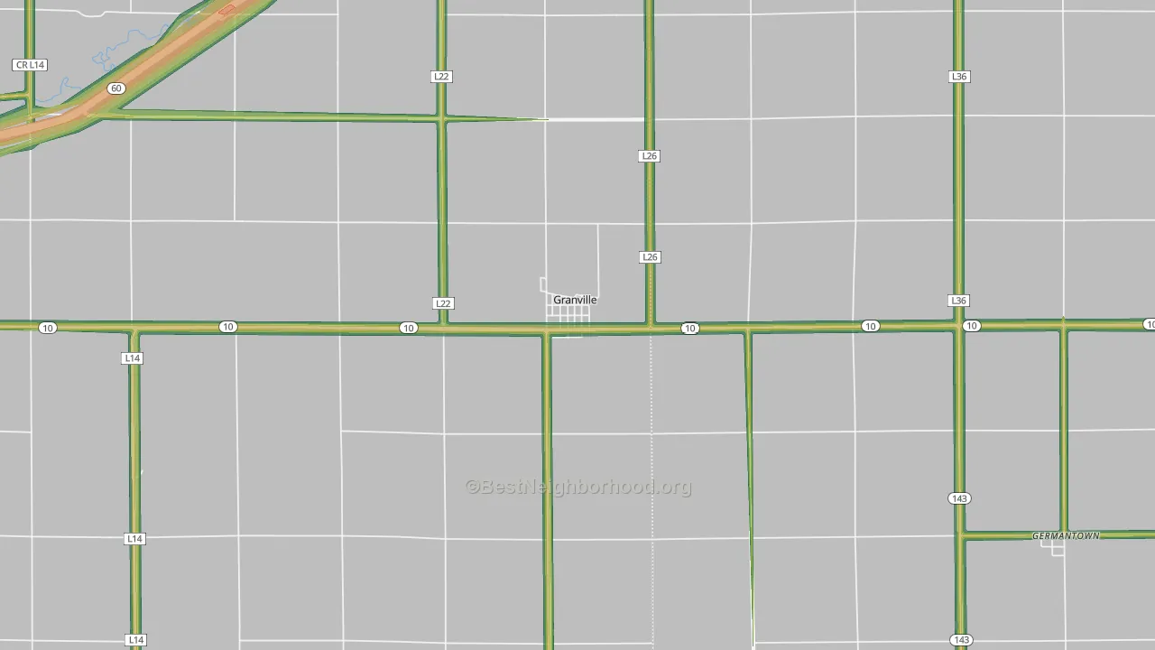 Granville, IA Map of Noise Levels in Granville