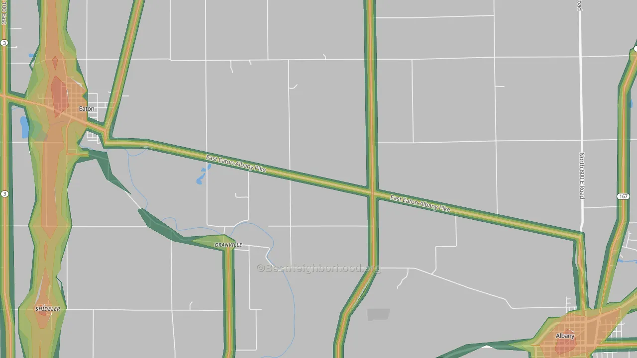 Granville, IN Map of Noise Levels in Granville