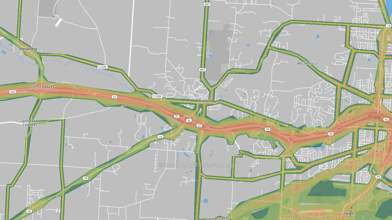 Granville, OH Map of Noise Levels in Granville