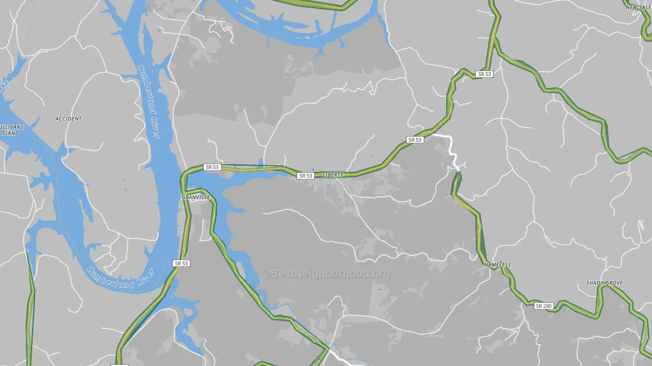 Granville, TN Map of Noise Levels in Granville