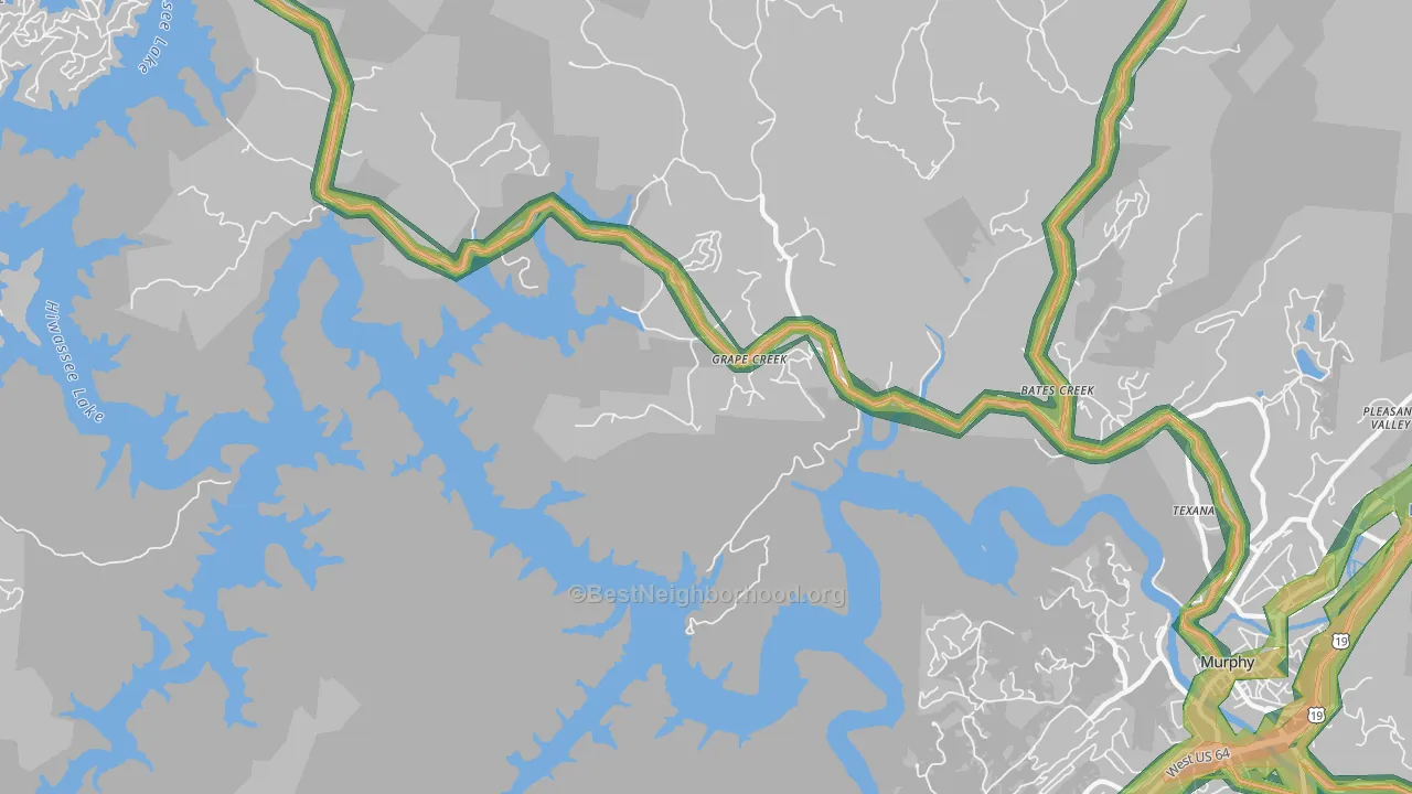 Grape Creek, NC Map of Noise Levels in Grape Creek