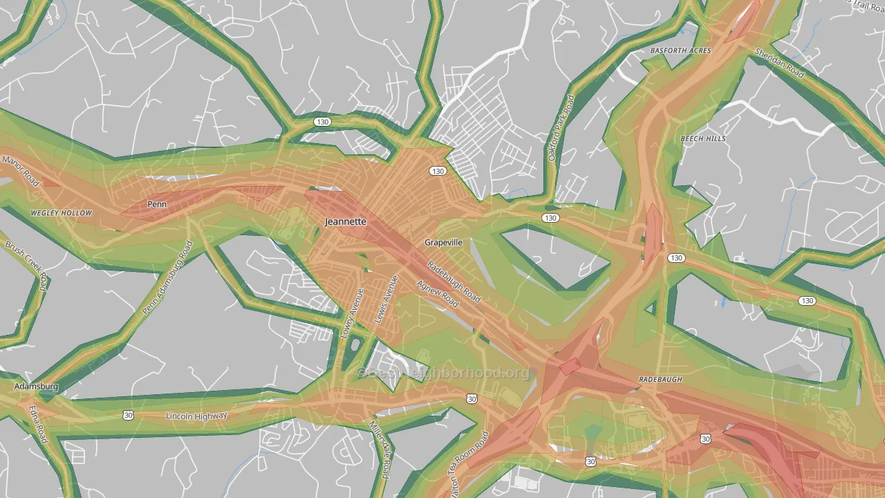 Grapeville, PA Map of Noise Levels in Grapeville
