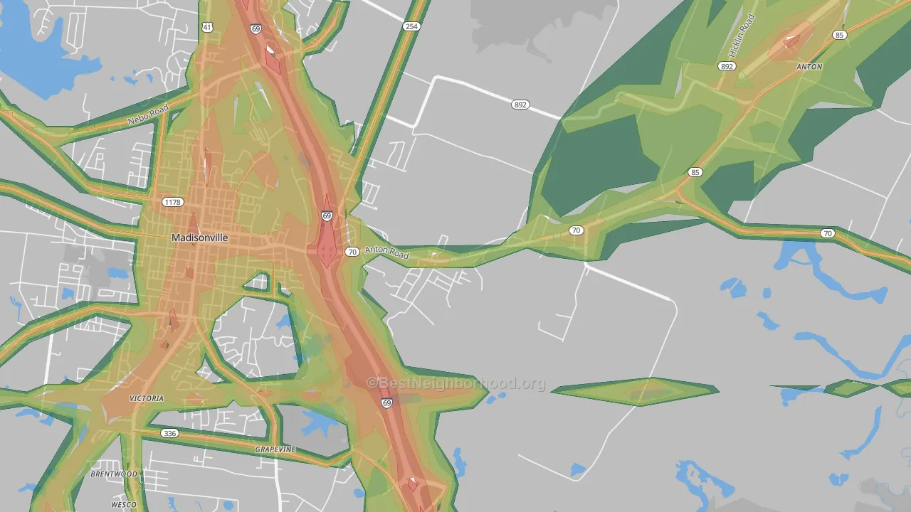 Grapevine, KY Map of Noise Levels in Grapevine