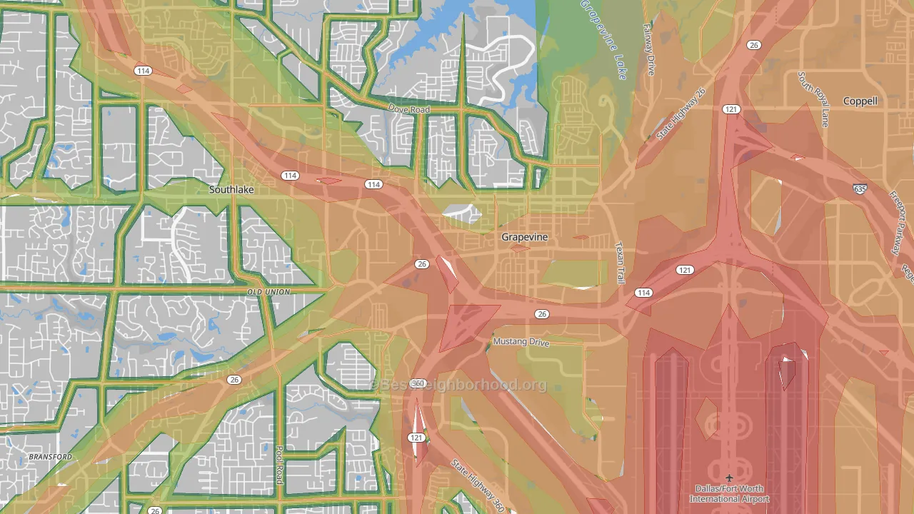 Grapevine, TX Map of Noise Levels in Grapevine