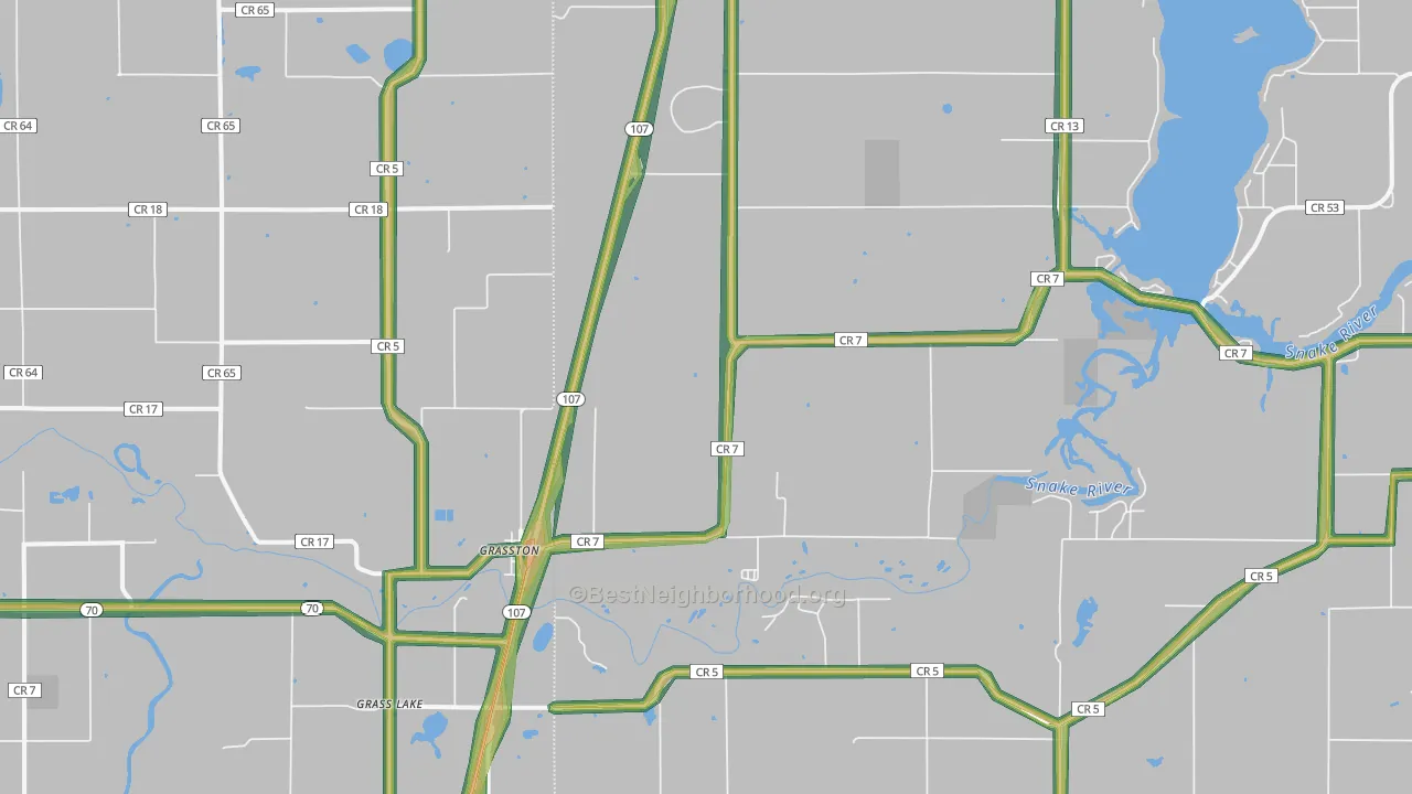 Grasston, MN Map of Noise Levels in Grasston