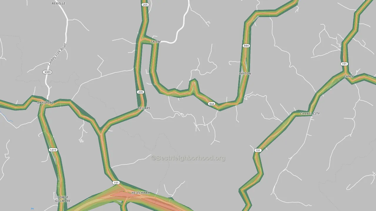 Grassy Creek, KY Map of Noise Levels in Grassy Creek