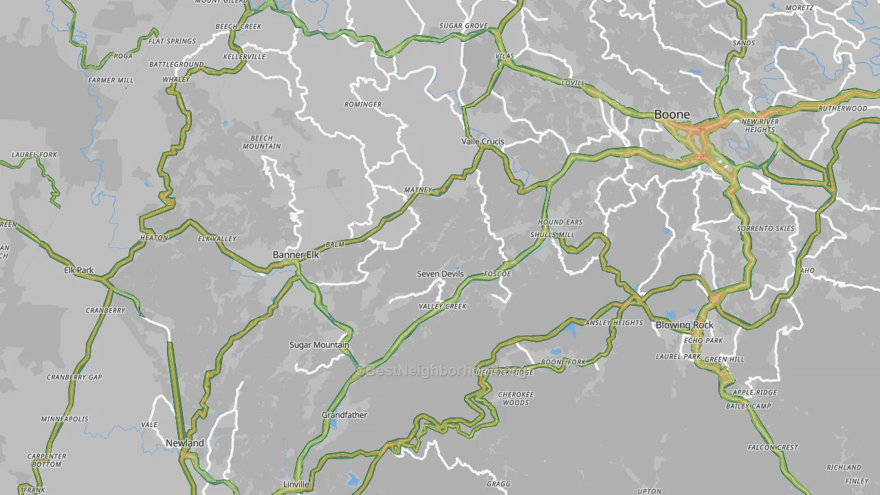Grassy Creek, NC Map of Noise Levels in Grassy Creek