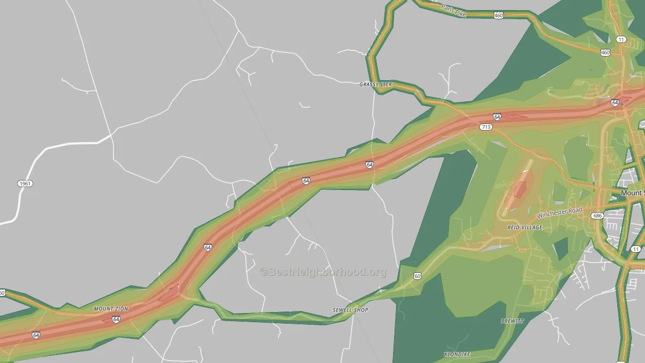 Grassy Lick, KY Map of Noise Levels in Grassy Lick