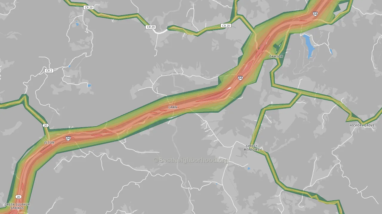 Grassy Meadows, WV Map of Noise Levels in Grassy Meadows