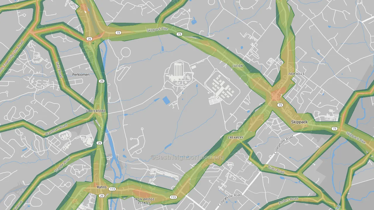 Graterford, PA Map of Noise Levels in Graterford