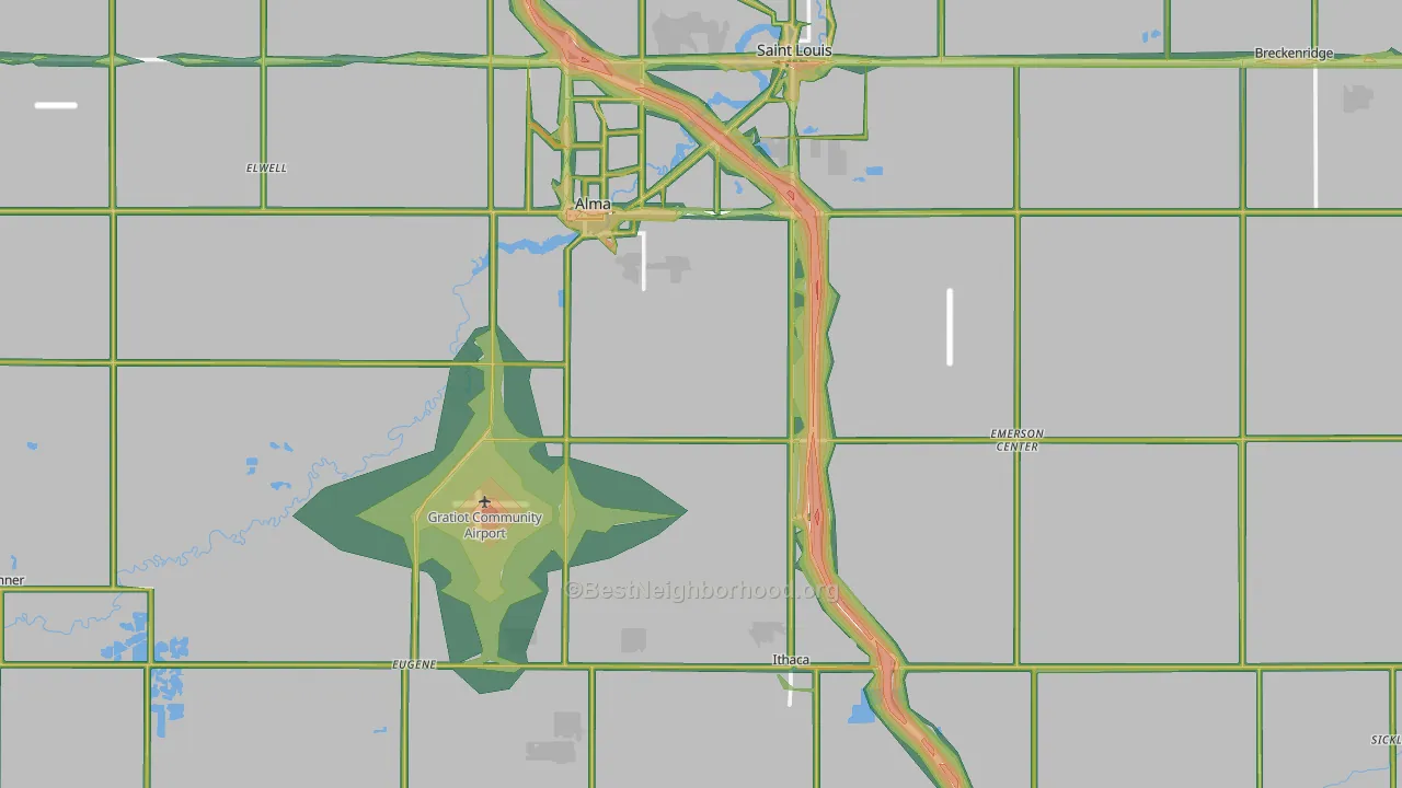 Gratiot County, MI Map of Noise Levels in Gratiot County