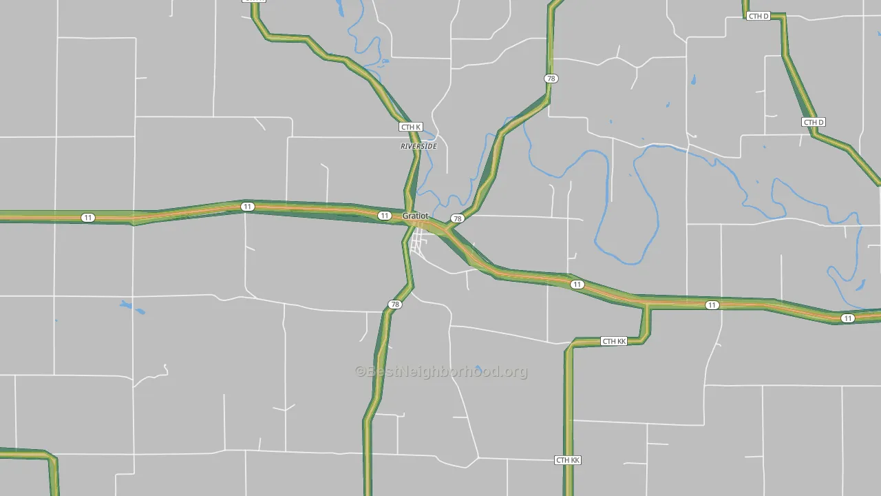 Gratiot, WI Map of Noise Levels in Gratiot