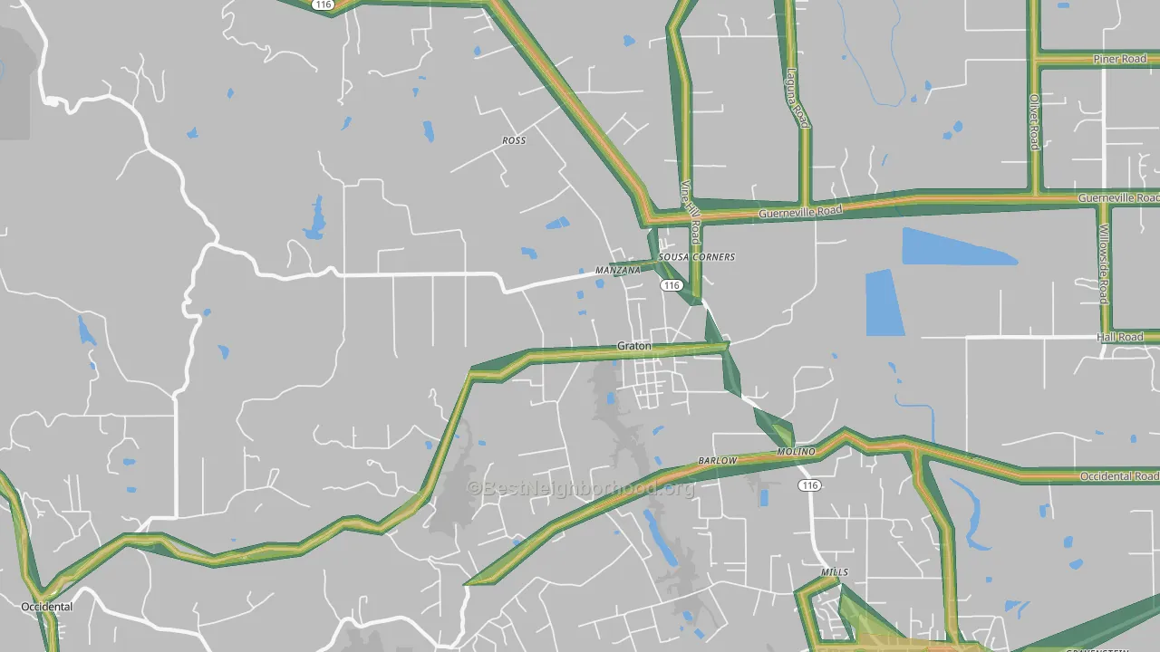Graton, CA Map of Noise Levels in Graton
