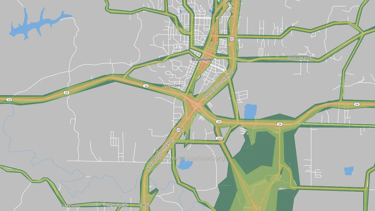 Gravel Hill, AL Map of Noise Levels in Gravel Hill