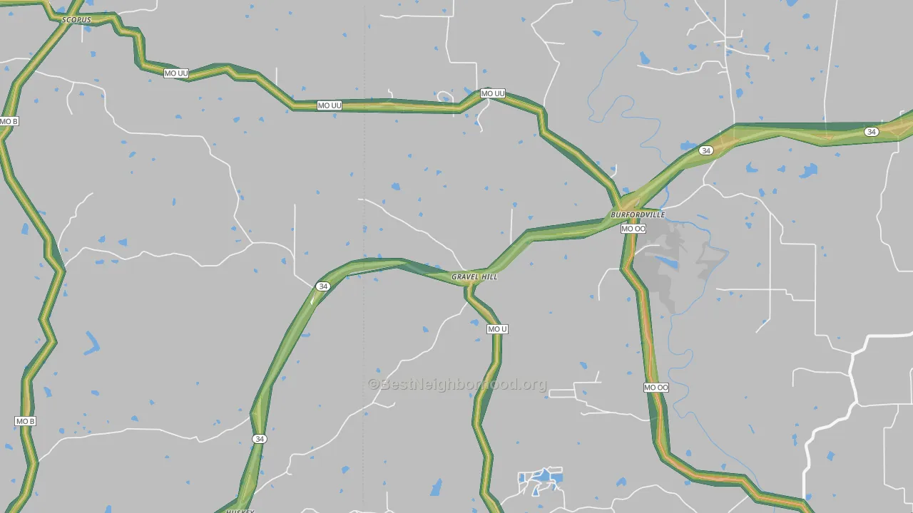 Gravel Hill, MO Map of Noise Levels in Gravel Hill