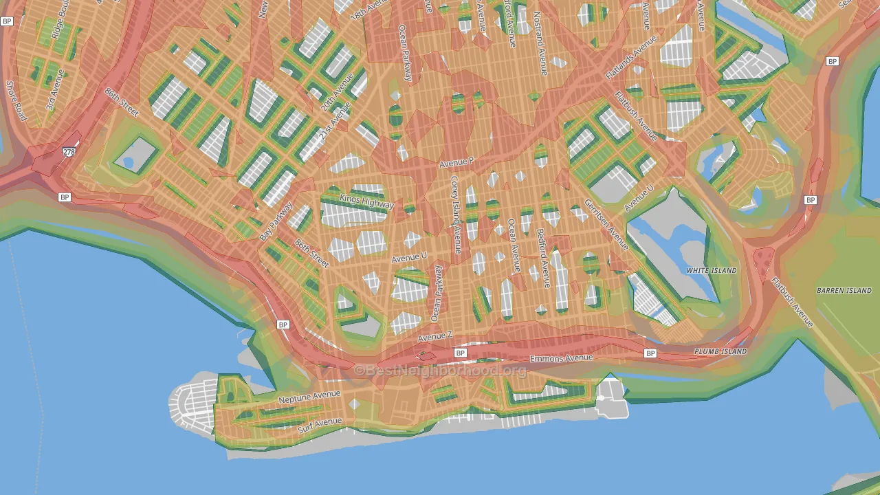 Gravesend-Sheepshead Bay, Brooklyn, NY Map of Noise Levels in Gravesend-Sheepshead Bay