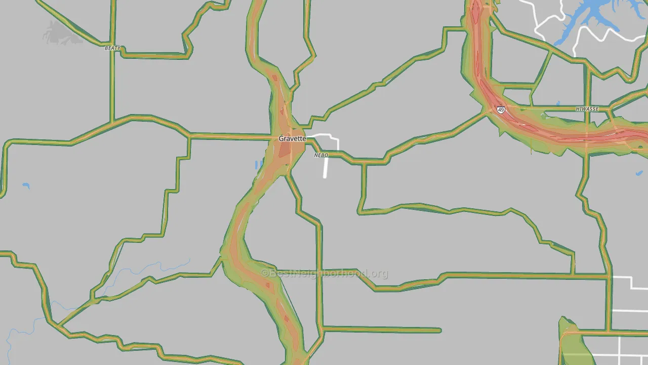 Gravette, AR Map of Noise Levels in Gravette
