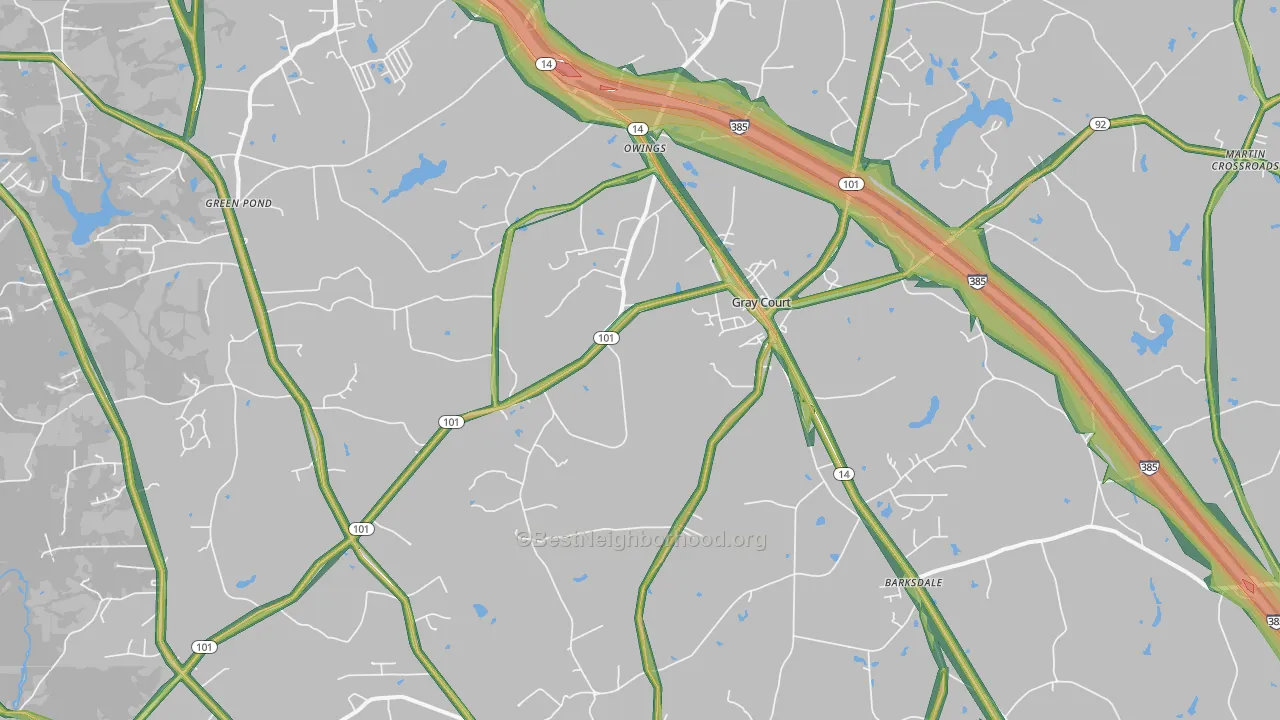 Gray Court, SC Map of Noise Levels in Gray Court