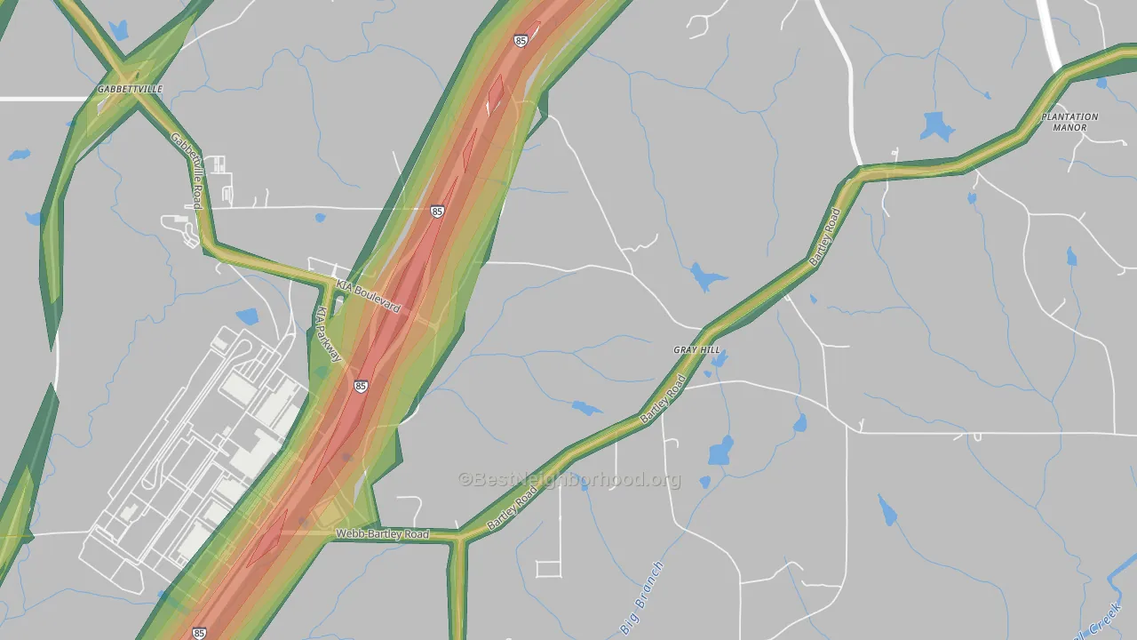 Gray Hill, GA Map of Noise Levels in Gray Hill